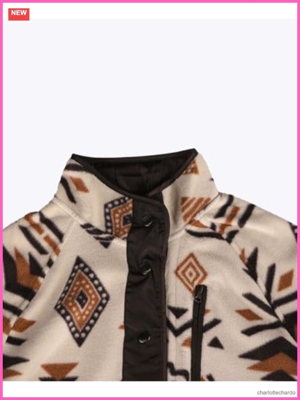 Womens Fleece Jacket Aztec Print Long Sleeve Snap Button Shacket with Pockets - Picture 2 of 6